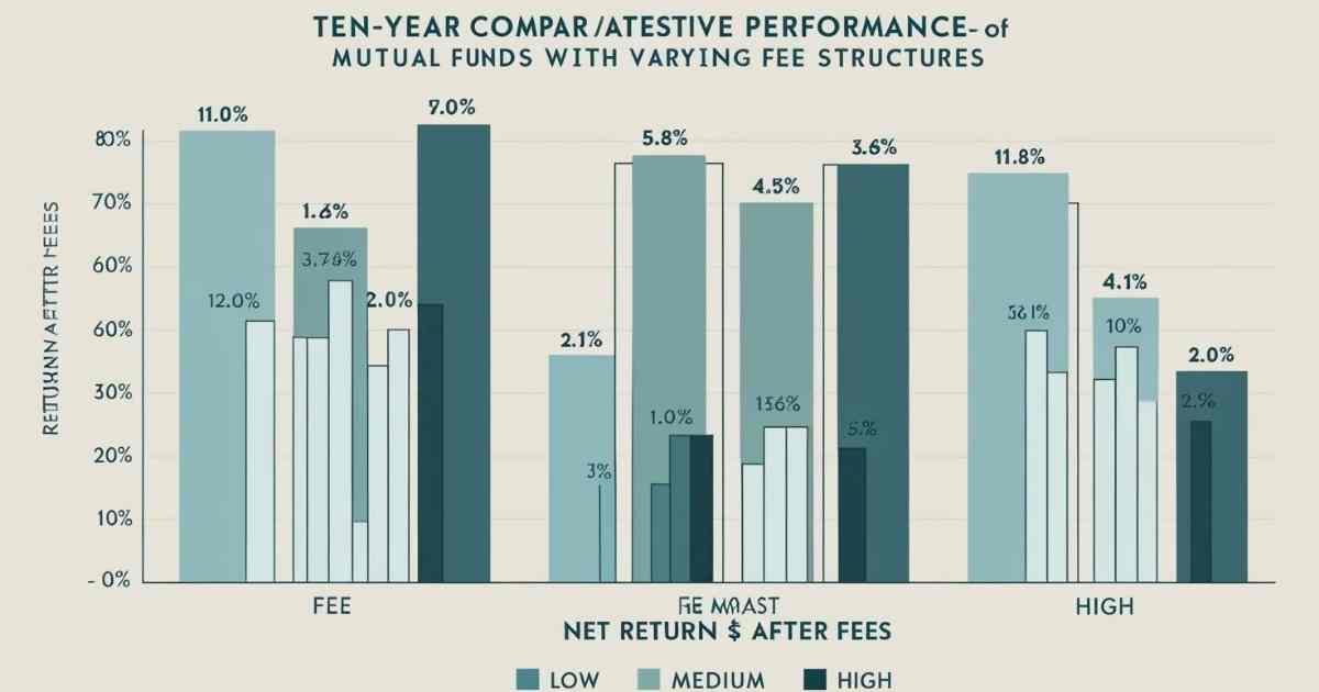 A chart showing the impact of fees on mutual fund returns over 10 years.